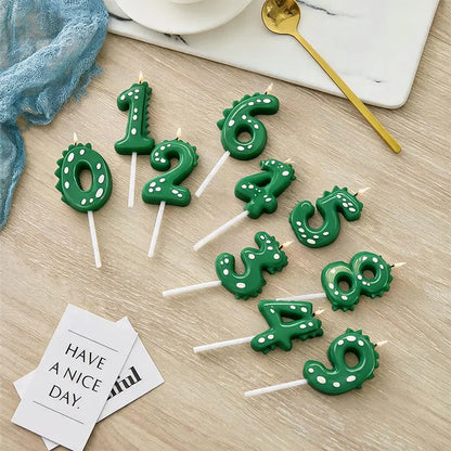 New Green Dinosaur Candle Point Pencil Candles Combination Set 0-9 Number Birthday Candles Party Anniversary Cake Decoration