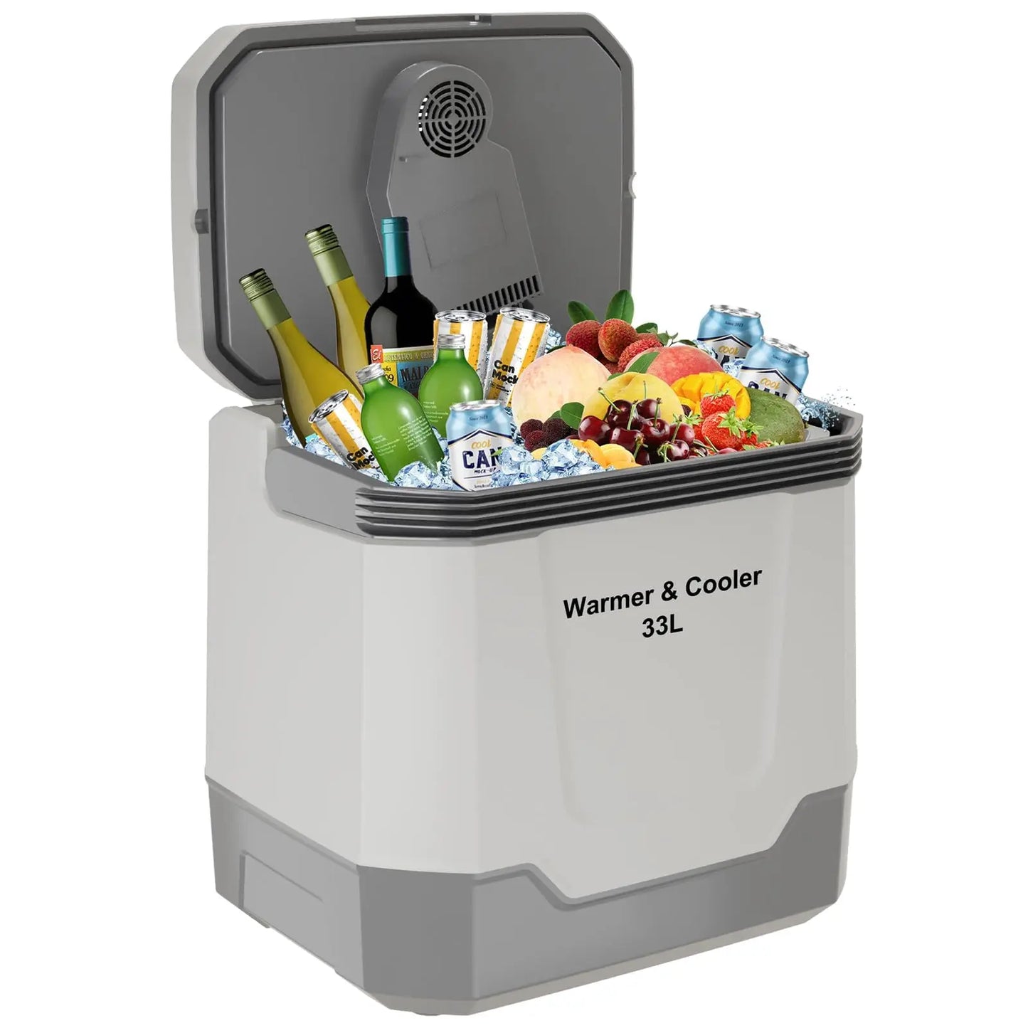 33L High Efficiency Car Refrigerator, 12V DC Plug-in Portable Electric Cooler & Warmer Fridge with Carry Handle, Stable Anti-Shock Design for Road Trips, RV Travel, Dark Gray