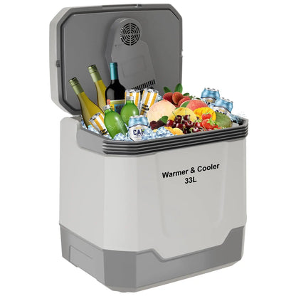 33L High Efficiency Car Refrigerator, 12V DC Plug-in Portable Electric Cooler & Warmer Fridge with Carry Handle, Stable Anti-Shock Design for Road Trips, RV Travel, Dark Gray