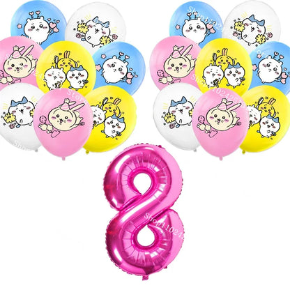 Chiikawa kawaii Happy Birthday Party Decorations Cute plate Banner Cake Topper Flag Balloons Disposable tableware Decorations