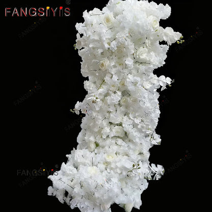 White Rose Hyacinth Table Centerpiece Flower Ball Wedding Backdrop Decor Floral Arrangement Runner Flower Row Event Party Props