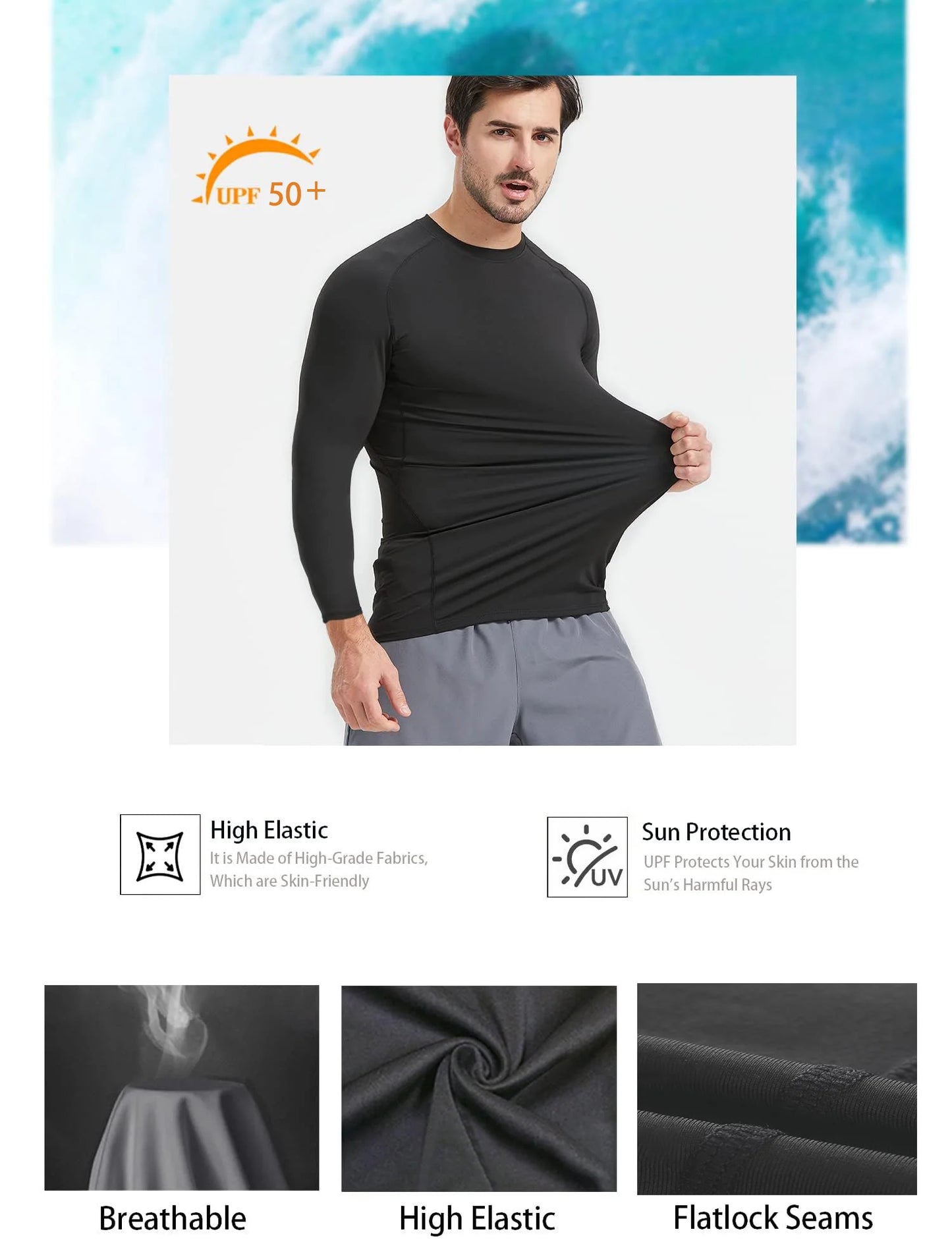 Compression Shirts Men's Rashguard Quick Dry Gym Fitness Shirts Spring Beach Surfing Athletic Sport Running Workout Tops Tees