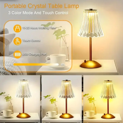 Vintage Crystal LED Desk Lamp, USB Charging, Suitable for Bedrooms and Living Rooms, Easily Creating a Warm Atmosphere