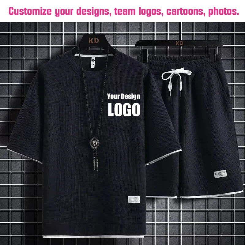 Personalized Custom Print Short Sleeve  T-Shirt Sport Shorts 2 Piece Sets Men's Summer Outfit Breathable and Quick-drying