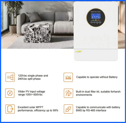 ECGSOLAX Us 6.5KW Hybrid Solar Inverter Pure Sine Wave 48V 120V 240VOff Grid Inverter 100A MPPT Solar Split Phase Inverter