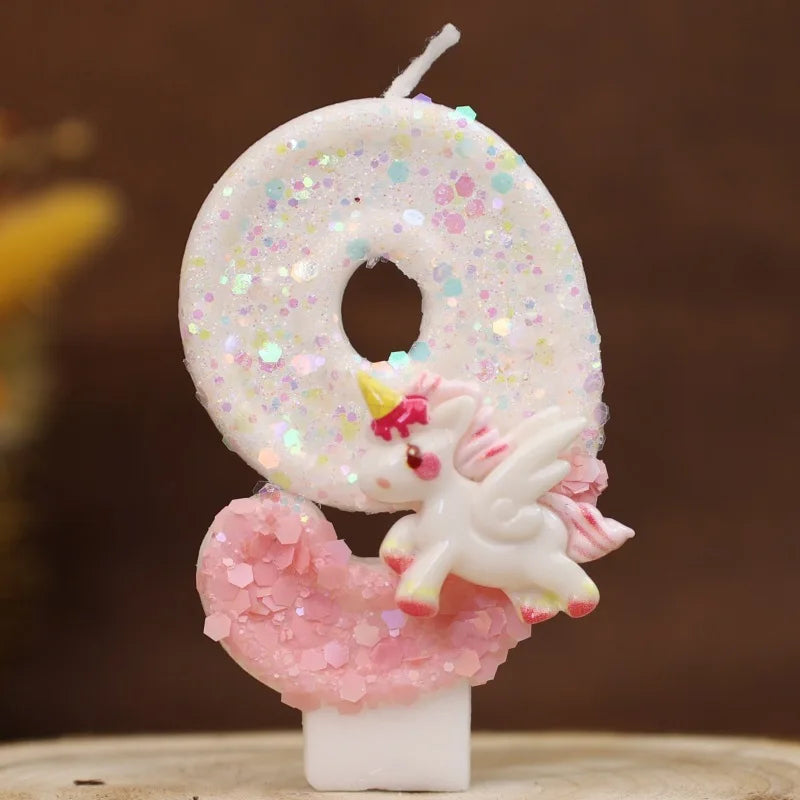 Happy Birthday Candle 0-9 Numbers Candle Pink Unicorn Birthday Candles for Cake Children's Birthday Party Candle Cake Decorating