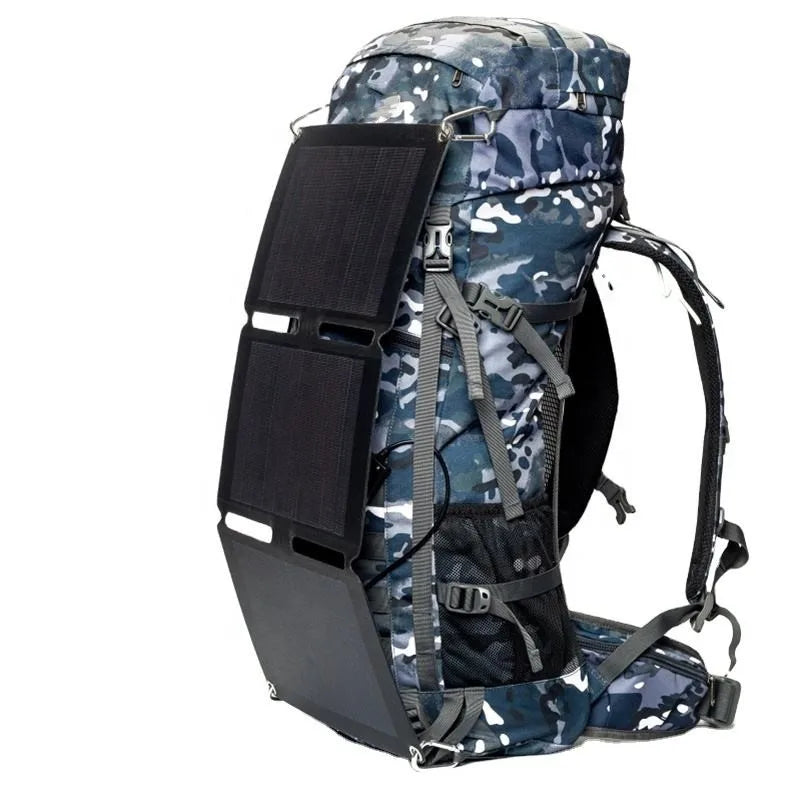 New popular hiking backpack 50l with solar panel outdoor waterproof travel mountaineering bag charger bag