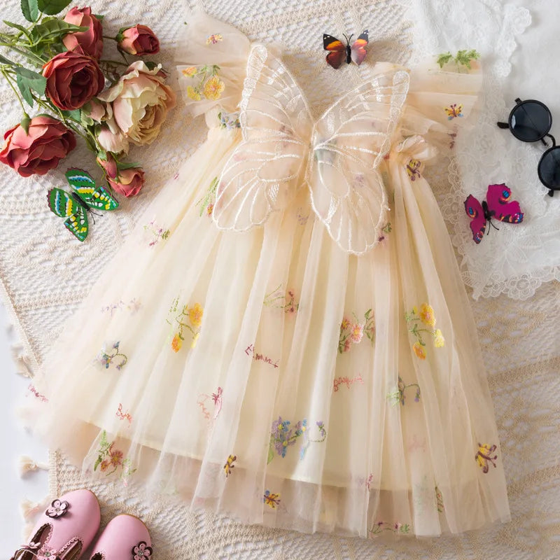 Girls' Dress Summer Lace Floral Print Cute Princess Baby Girl Dress Adorable Wedding Flower Girl Outfit