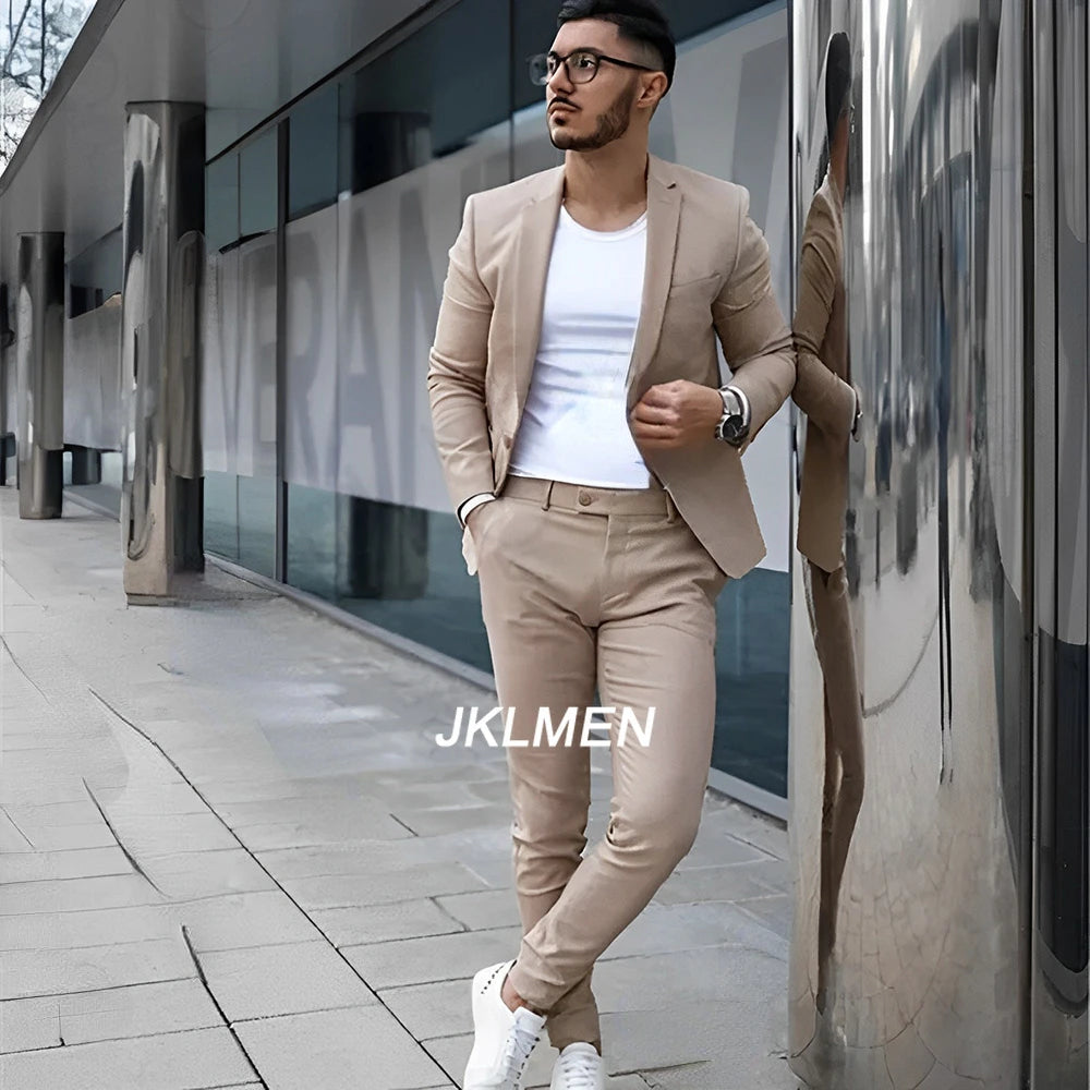 Gray Men's Suit 2 Piece Suit Summer Casual Jacket Pants Formal Wedding Tuxedo Groom Clothes Custom Color Blazer XS-5XL