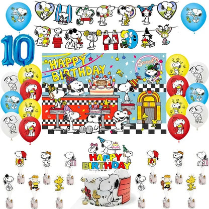 Happy Birthday Party Decorations Dog Banner Flag Foil Latex Balloons White Anime Supplies Baby Boy Girl Kids Cute Toy Gifts