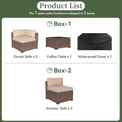 7 Piece Patio Furniture Set Wicker Rattan Patio Conversation Set Outdoor Sectional Sofa Set with Coffee Table and, Customized