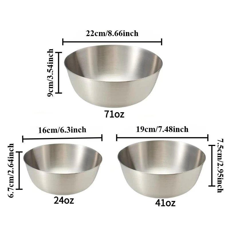 3Pcs Stainless Steel Mixing Bowl Baking Egg Beating Basin Fruit Vegetable Washing Bowl Salad Food Stirring Cooking Container