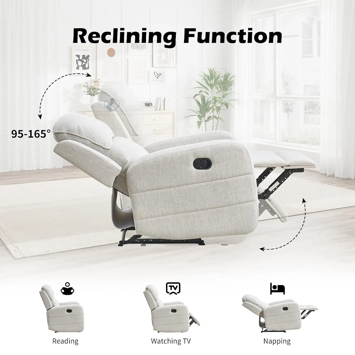 Manual Living Room Furniture Reclining Couch Set, Soft Fabric Loveseat Recliner Sofa for Meeting Room, Overstuffed, Custom
