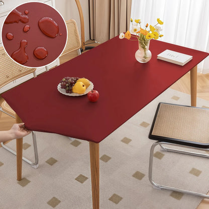 Waterproof Table Cloth Picnic Elastic PU Leather Fitted Edged Table Cloth Stretch Square/Rectangle Table Cover Wipe-Clean