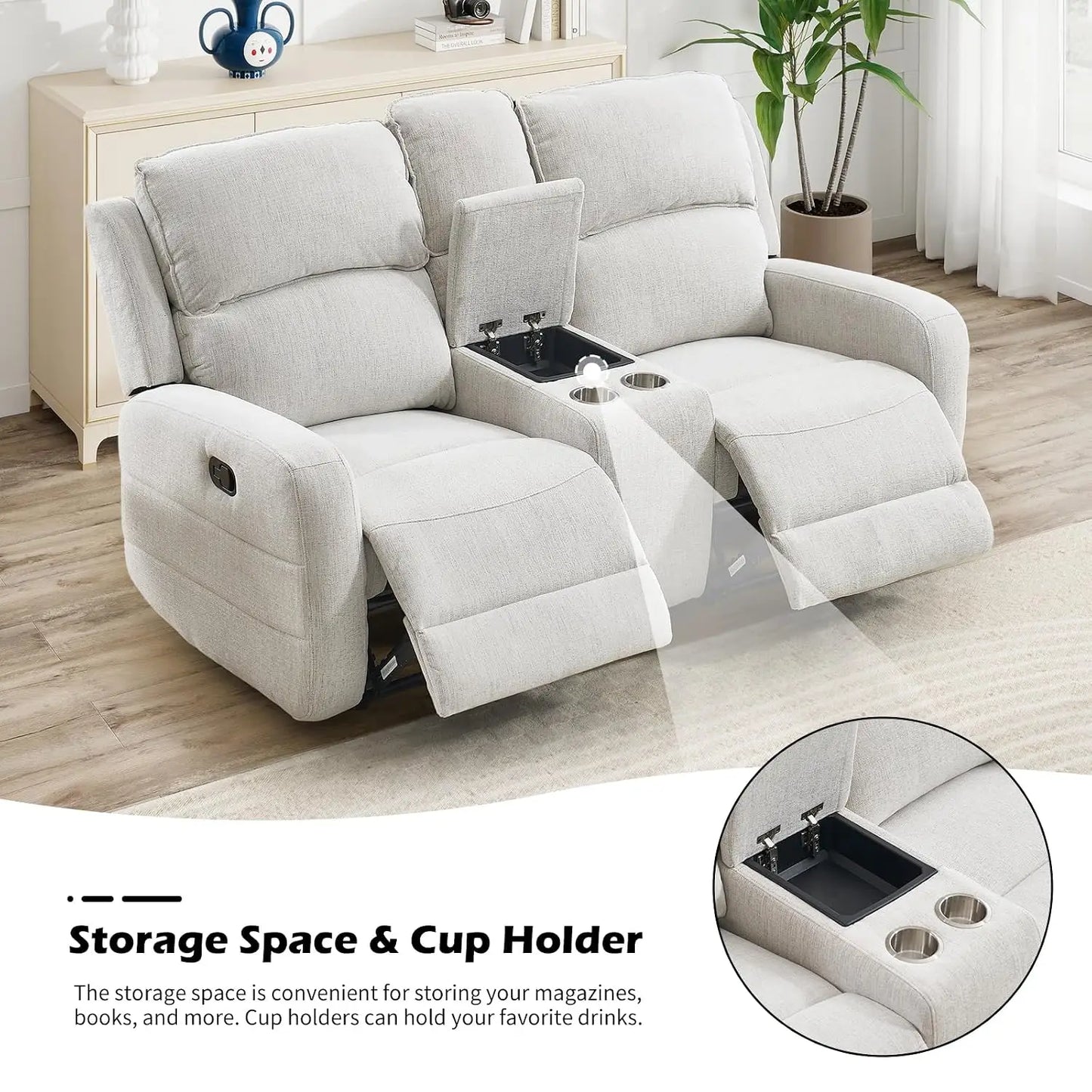 Manual Living Room Furniture Reclining Couch Set, Soft Fabric Loveseat Recliner Sofa for Meeting Room, Overstuffed, Custom