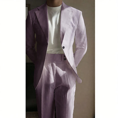 Chic Linen Men Suits 2 Piece Summer Single Breasted Notch Lapel Suit High Quality Wedding Casual Office Party Prom Costume Homme