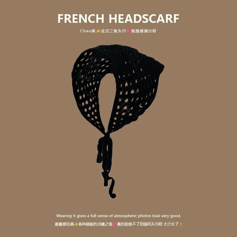 Korean-style cozy knit triangular headscarf for women, spring/summer, cute versatile country beach vacation hairband