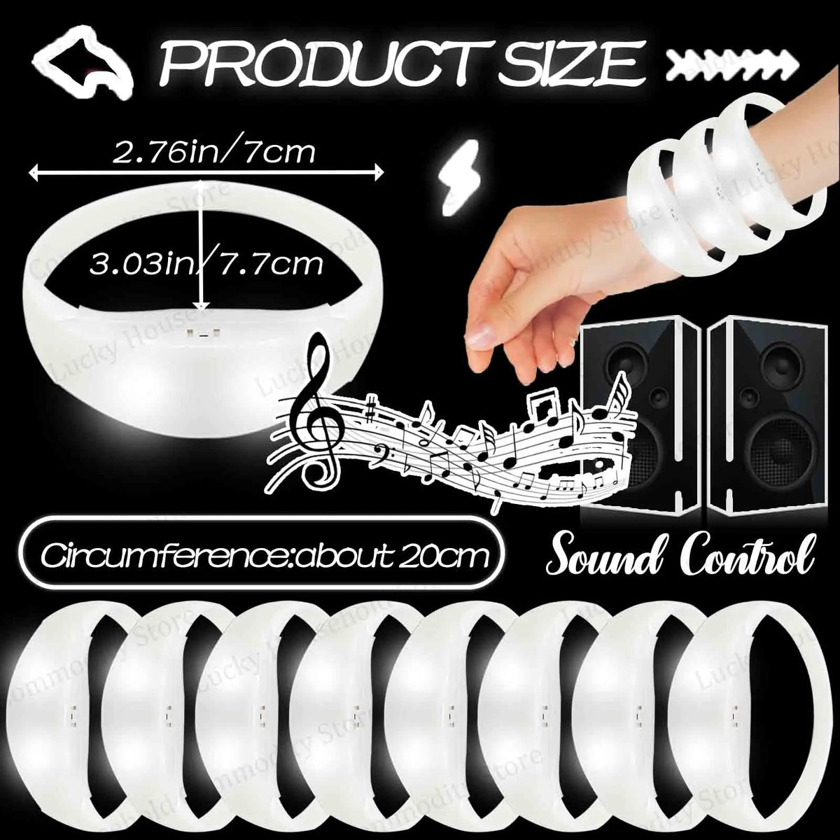 20-100PCS Music&Sound Activated Led Bracelet Light up Bracelets Glow in the Dark Bracelets for Wedding Party Concert Favors