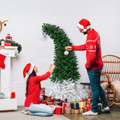 6FT Pre‑lit Bent Top Christmas Tree, Santa Hat Style Artificial Hinged Xmas Tree with 250 Warm White LED Lights, 839 Branch Tips for Home Holiday Party Decor