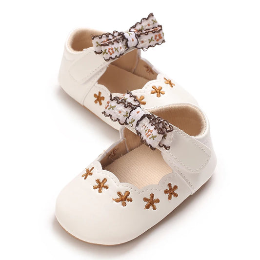 0-1Year Baby Shoes Infant Pre-Walker Shoes Girls Princess Bow Shoes Cute Breathable Flower Soft Sole Casual Sports Footwear