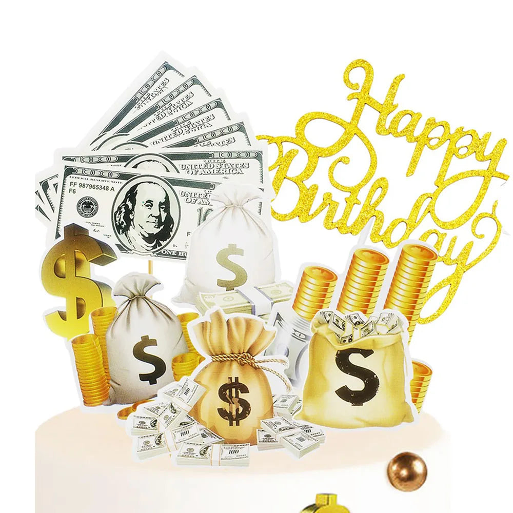 Dollar Happy Birthday Cake Decoration Money Cake Topper For 60s 70s 80s 90s Thanksgiving USA Dollar Theme Party Decors Supplies