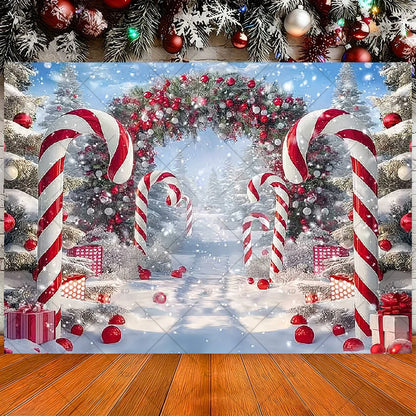 Winter Christmas Candy Vine Arch Theme Banner Background, Children's Birthday Party, Home Decoration Photography Backdrop Cloth