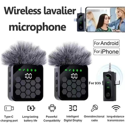 Wireless Lavalier Microphone for Camera,iPhone,Android,Video Recording  Microphone Reverb Sound Podcast Noise Reduction Clip Mic