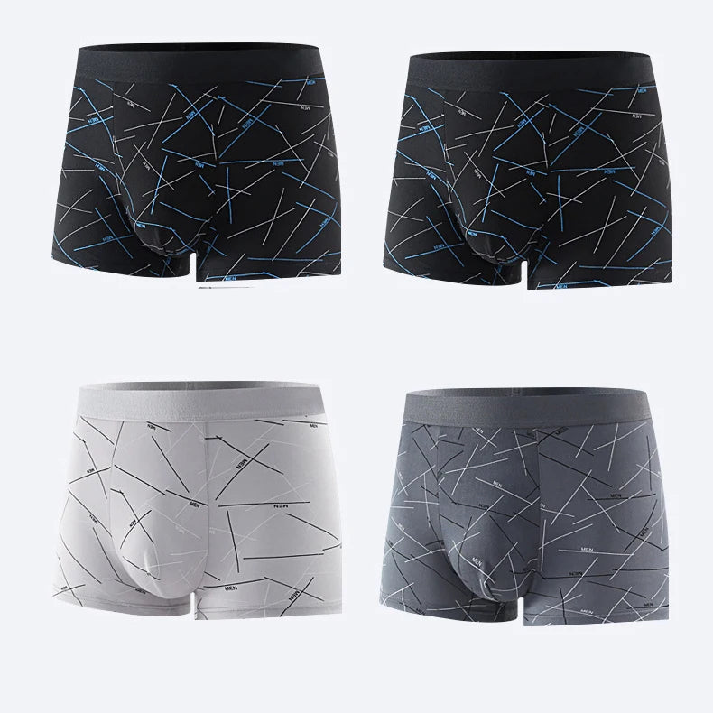 Plus Size 4PCS Men's Fashion Boxers Trendy Personality Skin-friendly Breathable Underwear Mid-waist Printed Boxer Briefs XL-4XL