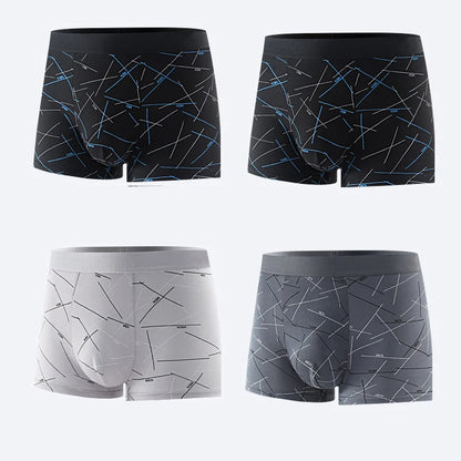 Plus Size 4PCS Men's Fashion Boxers Trendy Personality Skin-friendly Breathable Underwear Mid-waist Printed Boxer Briefs XL-4XL