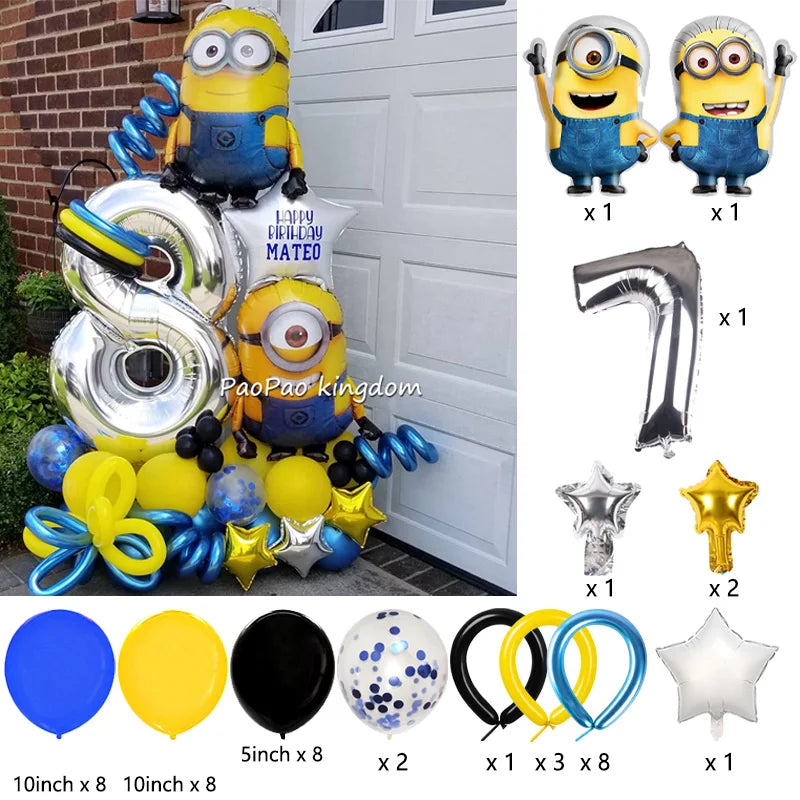 Yellow Banana Man Theme Foil Balloons Set Latex Balloon Kids Birthday Party Decoration Number Balloon Toys Gifts