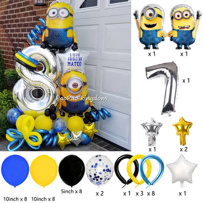 Yellow Banana Man Theme Foil Balloons Set Latex Balloon Kids Birthday Party Decoration Number Balloon Toys Gifts