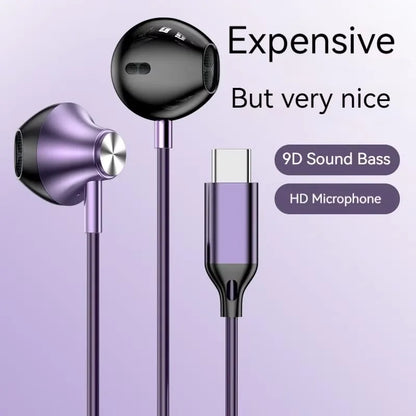 #9D Stereo Type C&3.5mm Gamers Headsets Wired Earphones In-ear Headphone HiFi Bass Earphones for Samsung Earbud In Mic Handsfree