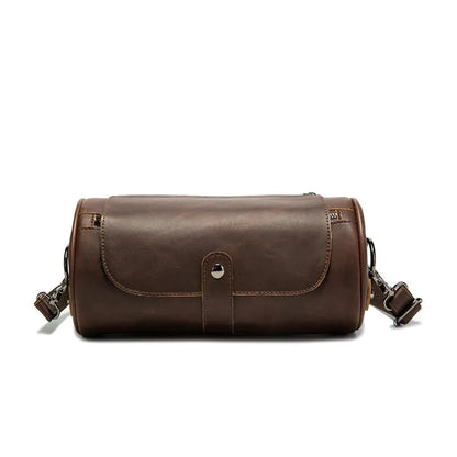 Retro Fashion Men's Crossbody Bags PU Leather Barrel-Shaped Shoulder Bag Men Crossbody Bag Flap Bucket Sling Mobile Phone Bag