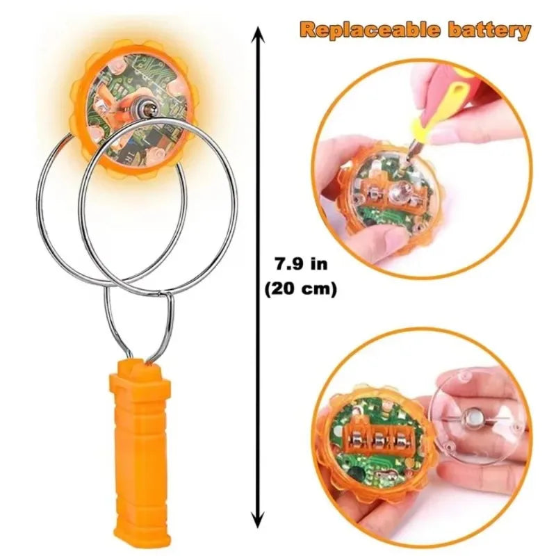 LED Magnetic Orbit Gyroscope Toy For Kids Gift Magic Spinning Top with Rail Hand Cranked Luminous Flashing Lights Spinning Top