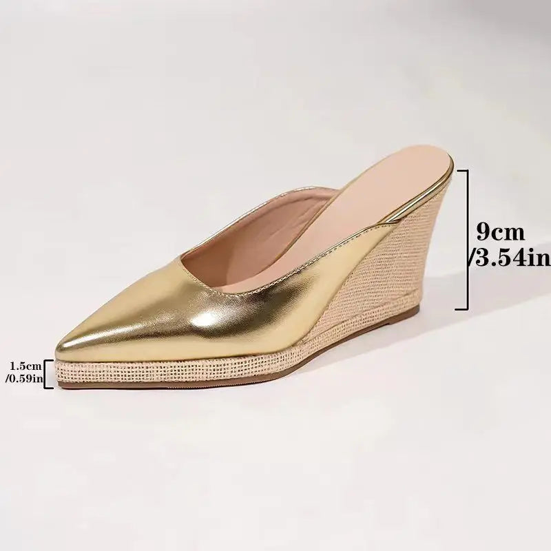 Fashion High Heels for Woman Gold Black Silver Elegant Women Shoes Luxury Handmade Weaving Lightweight Female Mules Slippers