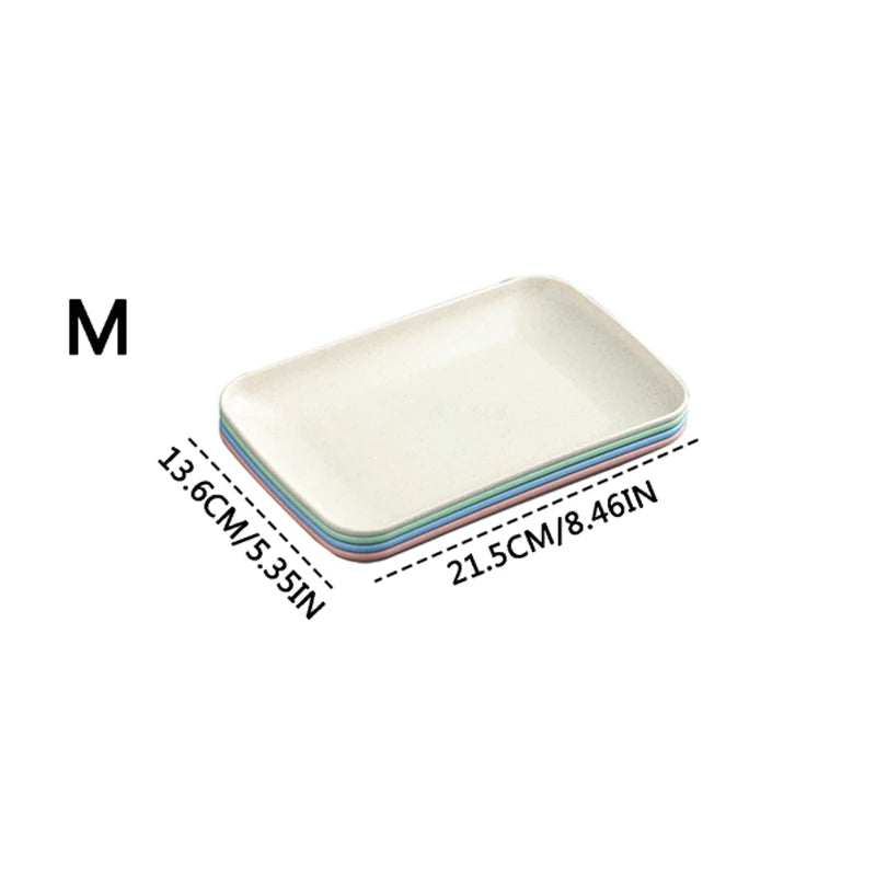 Set of 4 Wheat Straw Plates Dessert Plates Fruit Dish for Dessert Cupcake Salad Steak Home and Kitchen Decor (4 Pcs Rectangle)