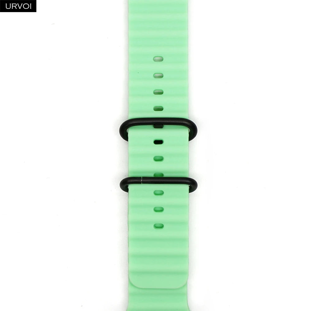URVOI Ocean Band for Apple Watch Ultra 4 3 2 Strap Series 12 11 10 SE Sport Band for iWatch Silicone Wristband Black Buckle 49mm