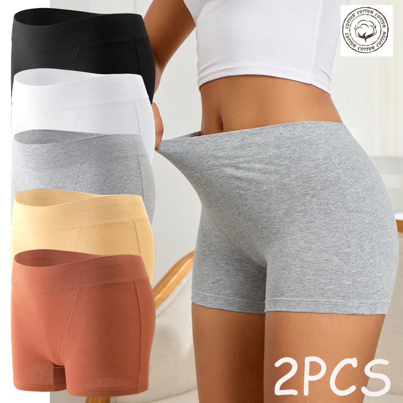 New 2PCS Women's Panties Cotton Solid Color Sports Boxers Underwear Seamless High Rise Cozy Lingerie Breathable Underpants S-XXL