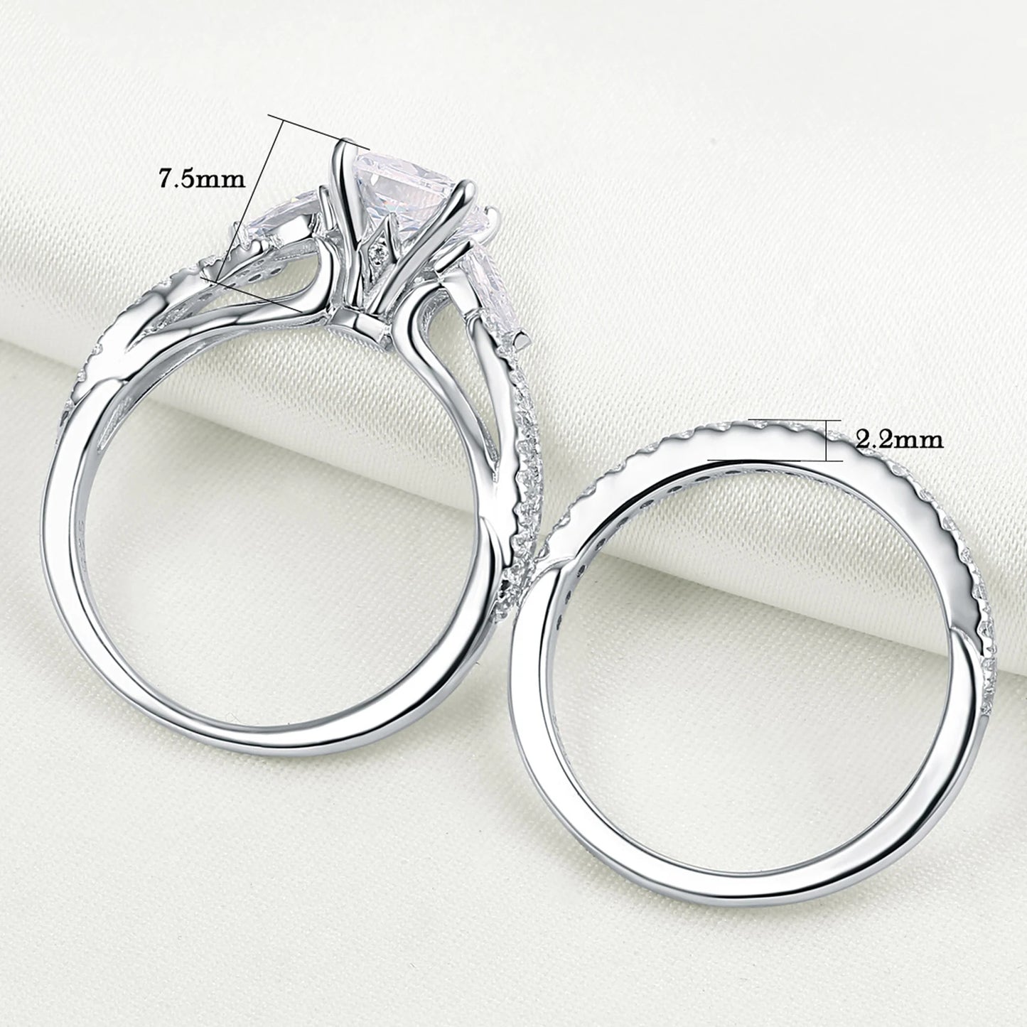 Newshe 2 Pcs Wedding Ring Set 925 Sterling Silver Moissanite Certified Princess Pear Cut Engagement Rings for Women Fine Jewelry