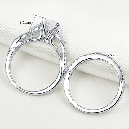 Newshe 2 Pcs Wedding Ring Set 925 Sterling Silver Moissanite Certified Princess Pear Cut Engagement Rings for Women Fine Jewelry