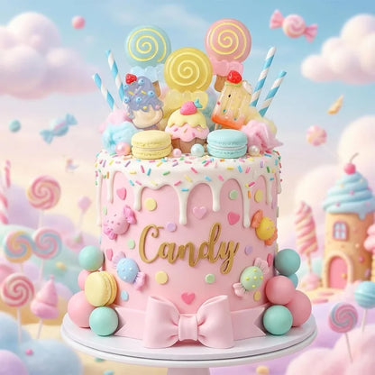 22pcs Candy Cake Topper Girls Birthday Party Decoration Lollipop Cake Decoration Ice Cream Cupcake Toppers