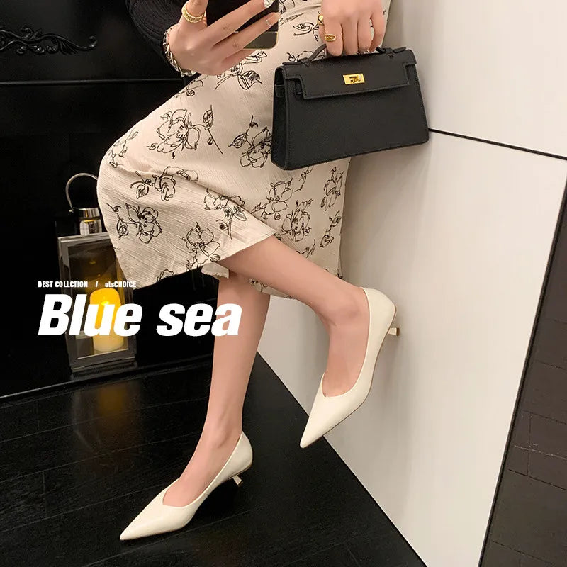MKKHOU Fashion Pumps New High Quality Real Leather Simple Pointed Shallow Elegant High Heels Daily Commuter Women Shoes