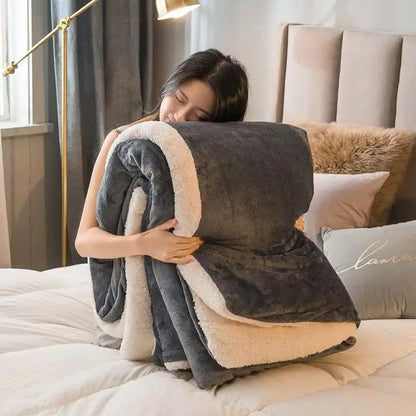 Double-Sided Wool Throw Blanket - White Dark Gray Warm Queen Duvet Cover For Winter, Ideal For Camping & Bedspreads