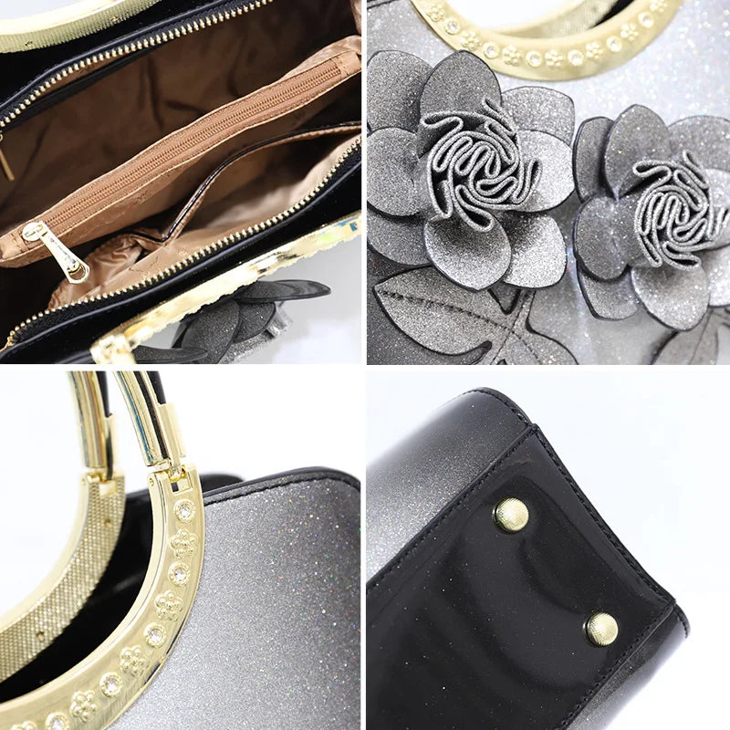 Luxury Fashion Leather Women Handbags Flowers Mom Shoulder Messenger Bag 2025 NewElegant Lady Portable Tote Bags