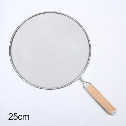21-33CM Stainless Steel Oil Splatter Screen Frying Pan Mesh Guard Kitchen Cooking Tools Multi-purpose Filter Net Wood Handle