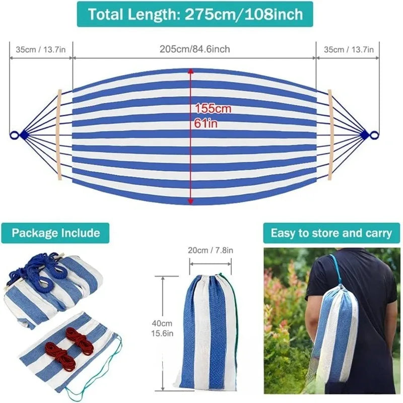 Outdoor Camping Double Canvas Hammock Wooden Curved Stick Anti Tip Swing Hammock Portable Garden Leisure Hammock