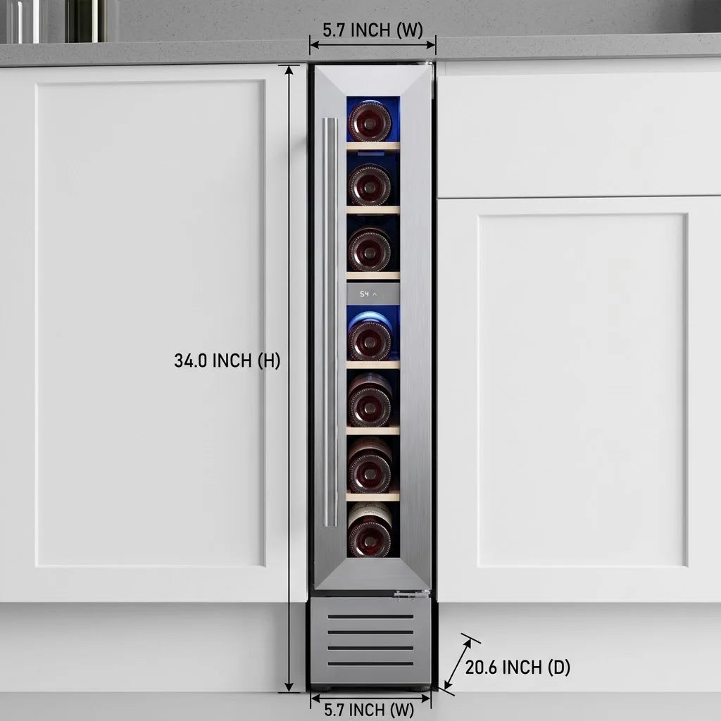 7 Bottle Mini Wine Cooler Refrigerator 5.7 Inch Freestanding Built-in Wine Fridge Constant Temperature R600a Small Wine Chiller Cabinet For Home Bar Kitchen