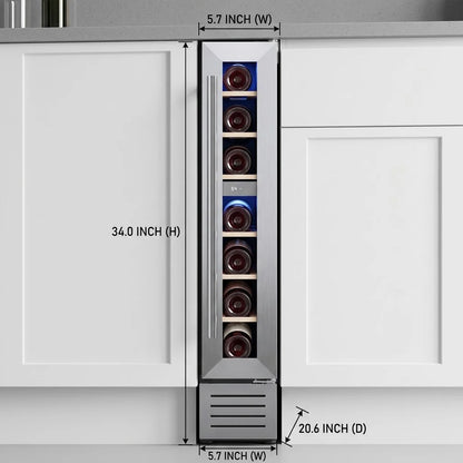 7 Bottle Mini Wine Cooler Refrigerator 5.7 Inch Freestanding Built-in Wine Fridge Constant Temperature R600a Small Wine Chiller Cabinet For Home Bar Kitchen