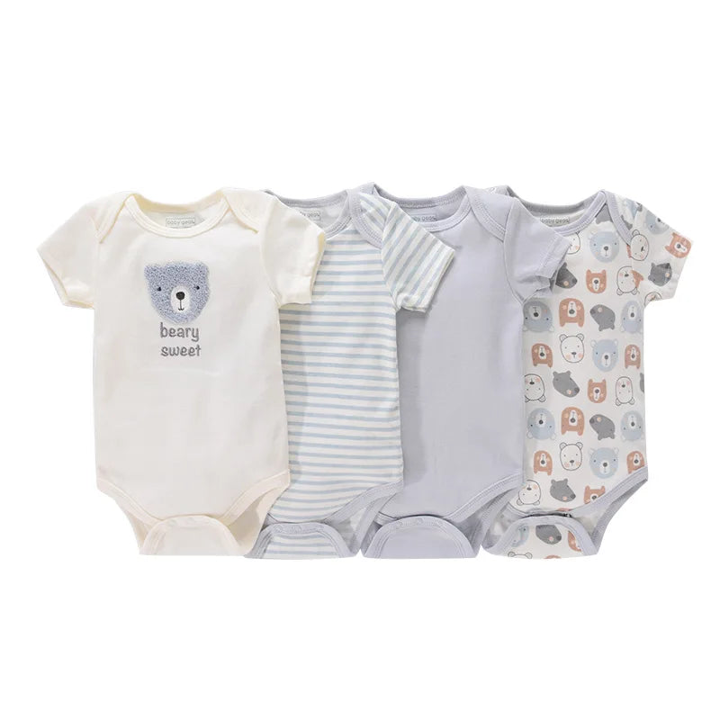 4pieces Newborn Baby Boy Clothes Cartoon Cotton Romper Summer Short