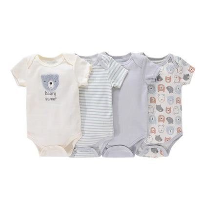 4pieces Newborn Baby Boy Clothes Cartoon Cotton Romper Summer Short